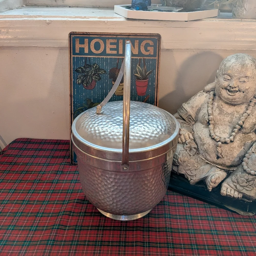 MCM Italian Silver Hammered Aluminum Ice Bucket 1950's